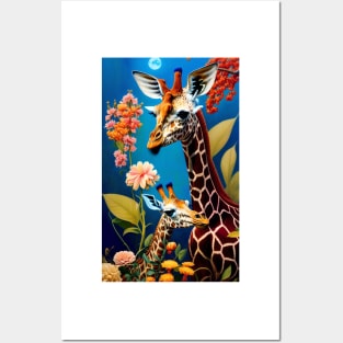 Colorful Floral Flower Giraffe Artwork Posters and Art